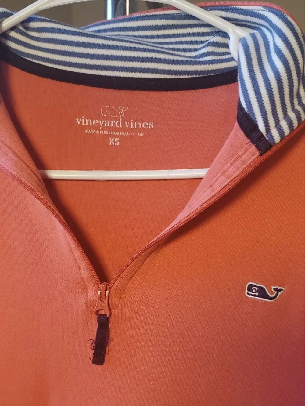 Vineyard Vines Coral Quarter-Zip with Striped Collar